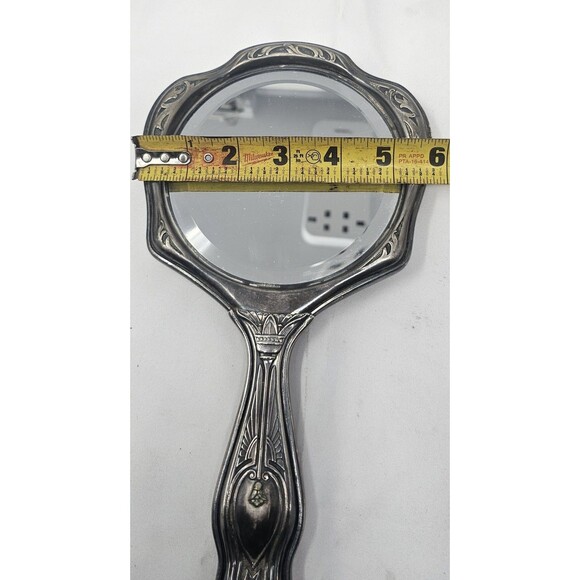 Antique Art Nouveau Silver Plated 10" Hand Vanity Mirror Victorian Design 1905 - Picture 12 of 12